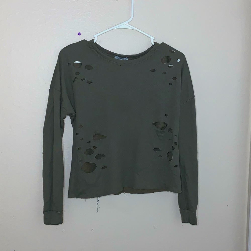 Green ripped crop top
